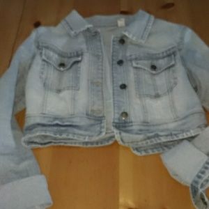 Cropped jean jacket light denim medium distressed